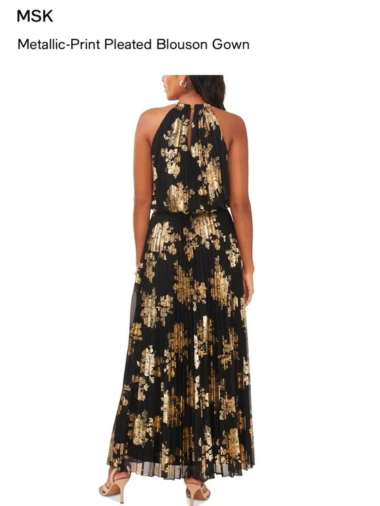 MSK Metallic-Print Pleated Blouson Gown - Picture 2 of 6